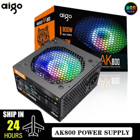 Aigo AK PC PSU 電源轉接器，500W / 600W / 700W / 800W / 1000W，遊戲電源，配備 120mm RGB 風扇，220V，ATX，適用於桌上型電腦和比特幣挖礦。