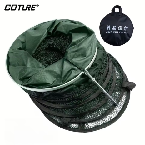 Goture 1 件裝便攜式漁網，帶鋼環，折疊式魚簍，釣具配件