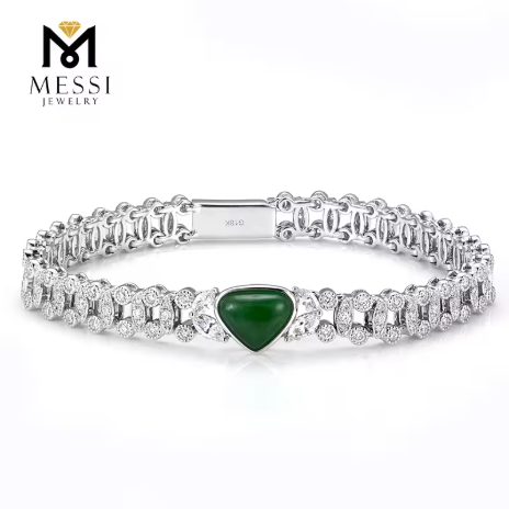 Messi Jewelry 14K鉑金手鍊，訂製珠寶，鑲嵌實驗室培育鑽石和祖母綠，女士手鍊 MSB-541